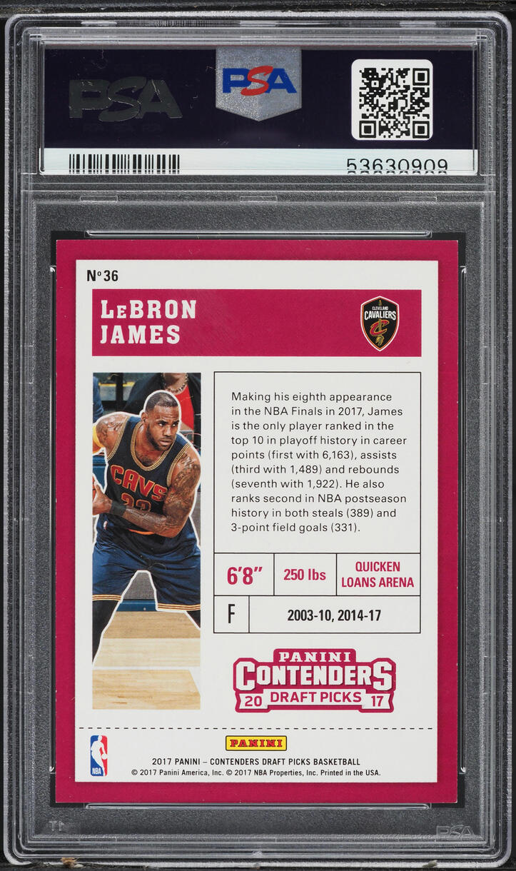 2017 Panini Contenders Draft Picks Draft Ticket LeBron James /99 #36 PSA 9 MINT
