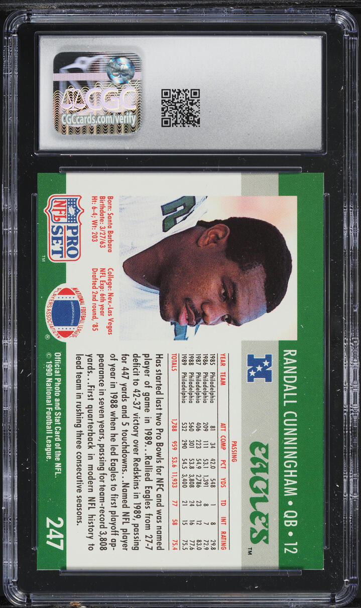 1990 Pro Set Football Randall Cunningham #247 CGC 8 NM-MT