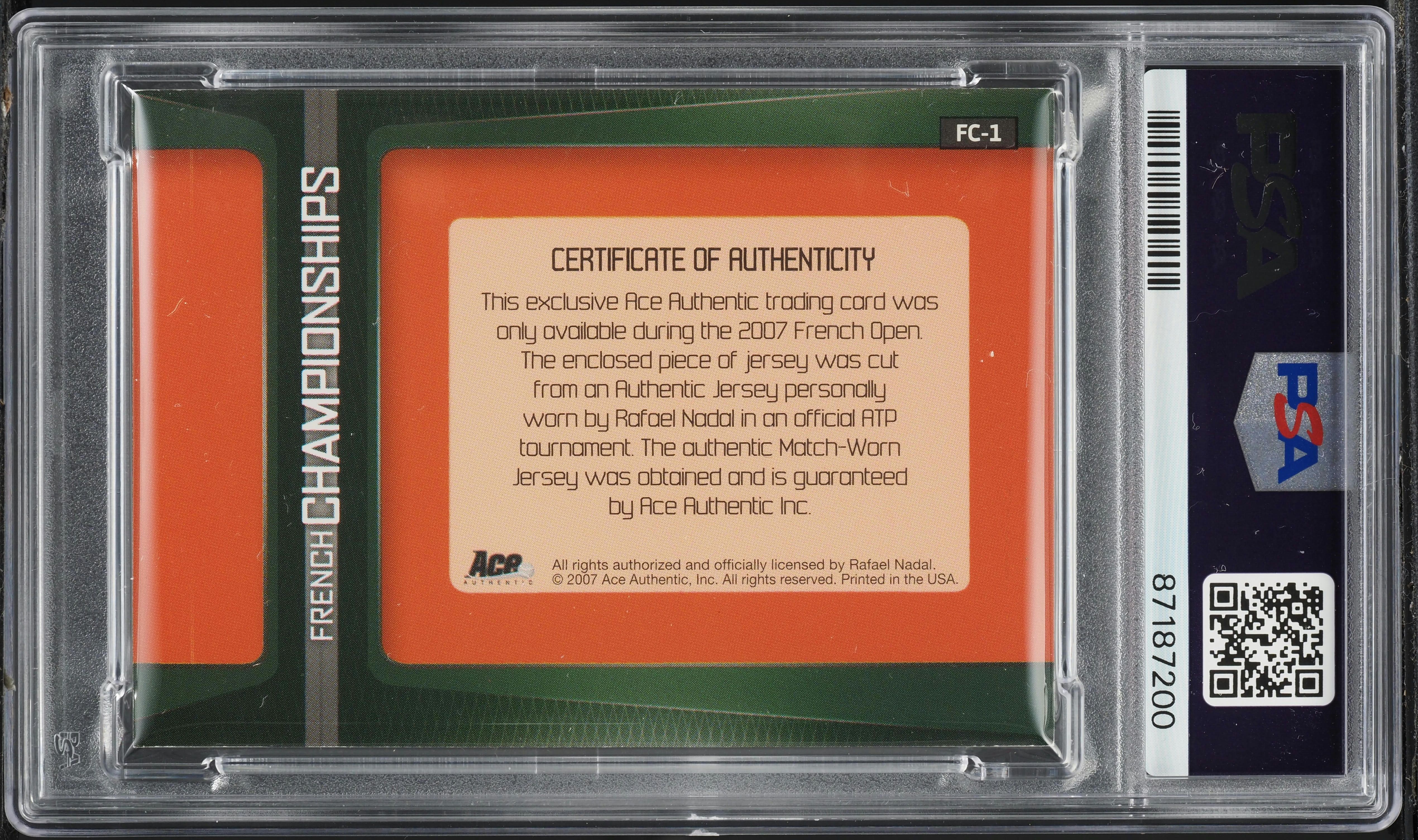 2007 Ace Authentic French Championships Rafael Nadal PATCH #FC-1