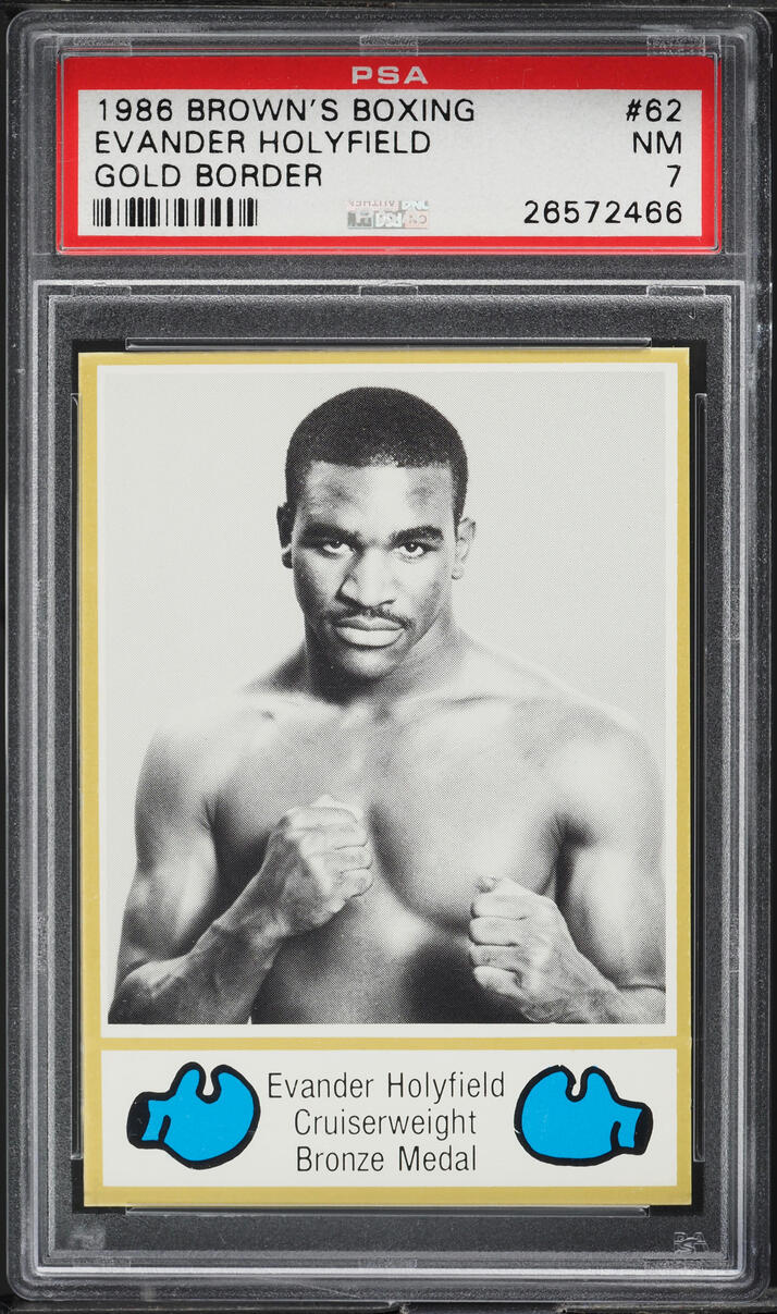1986 Brown's Boxing Gold Border Evander Holyfield ROOKIE #62 PSA 7 NRMT