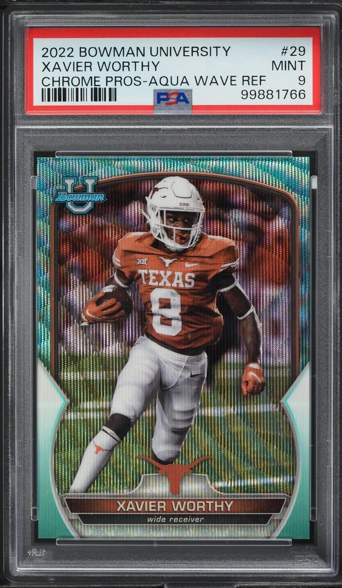 2022 Bowman Chrome U Aqua Wave Refractor Xavier Worthy ROOKIE /299 #29 PSA 9
