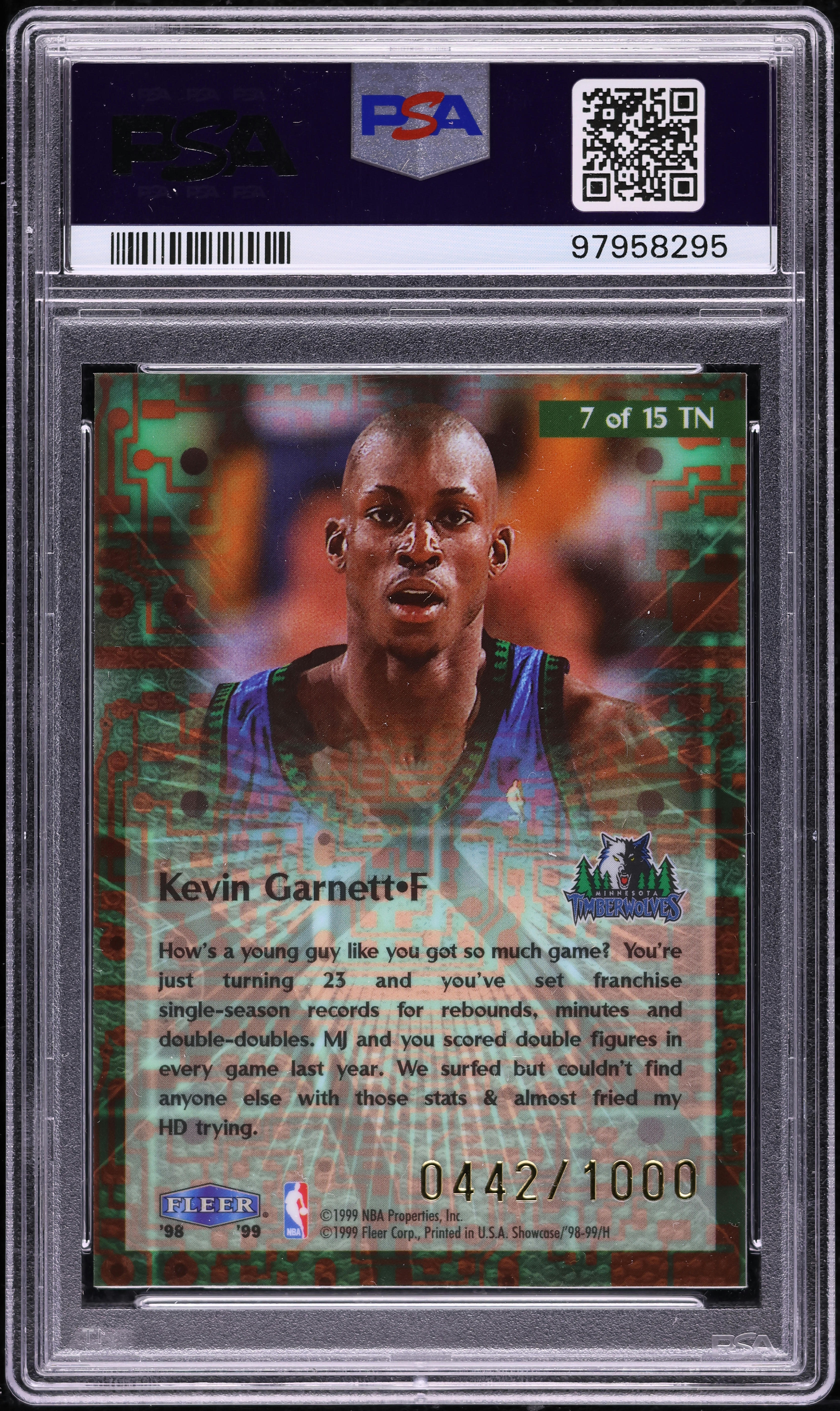 1998 Flair Showcase Takeit2.Net Kevin Garnett /1000 #7 PSA 10 GEM