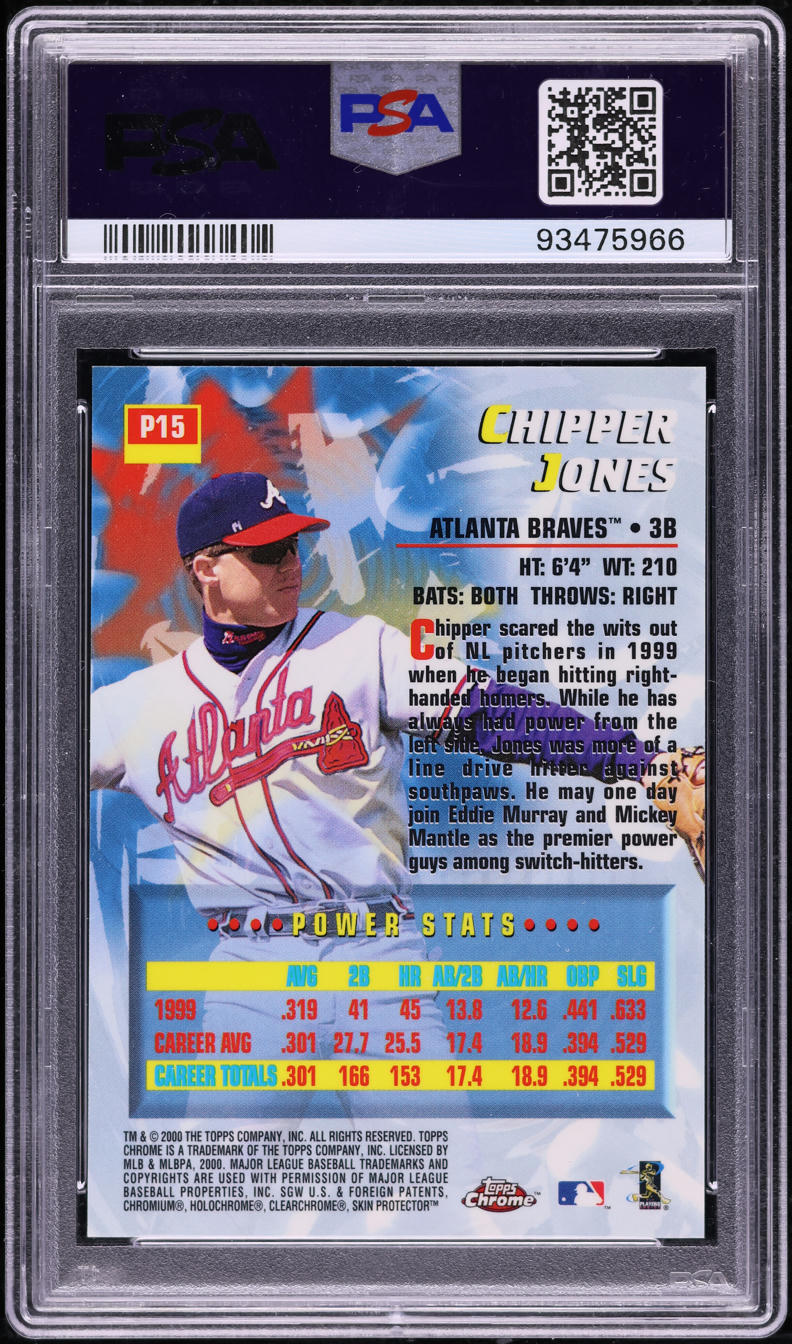 2000 Topps Chrome Power Players Refractor Chipper Jones #P15 PSA 10 GEM MINT