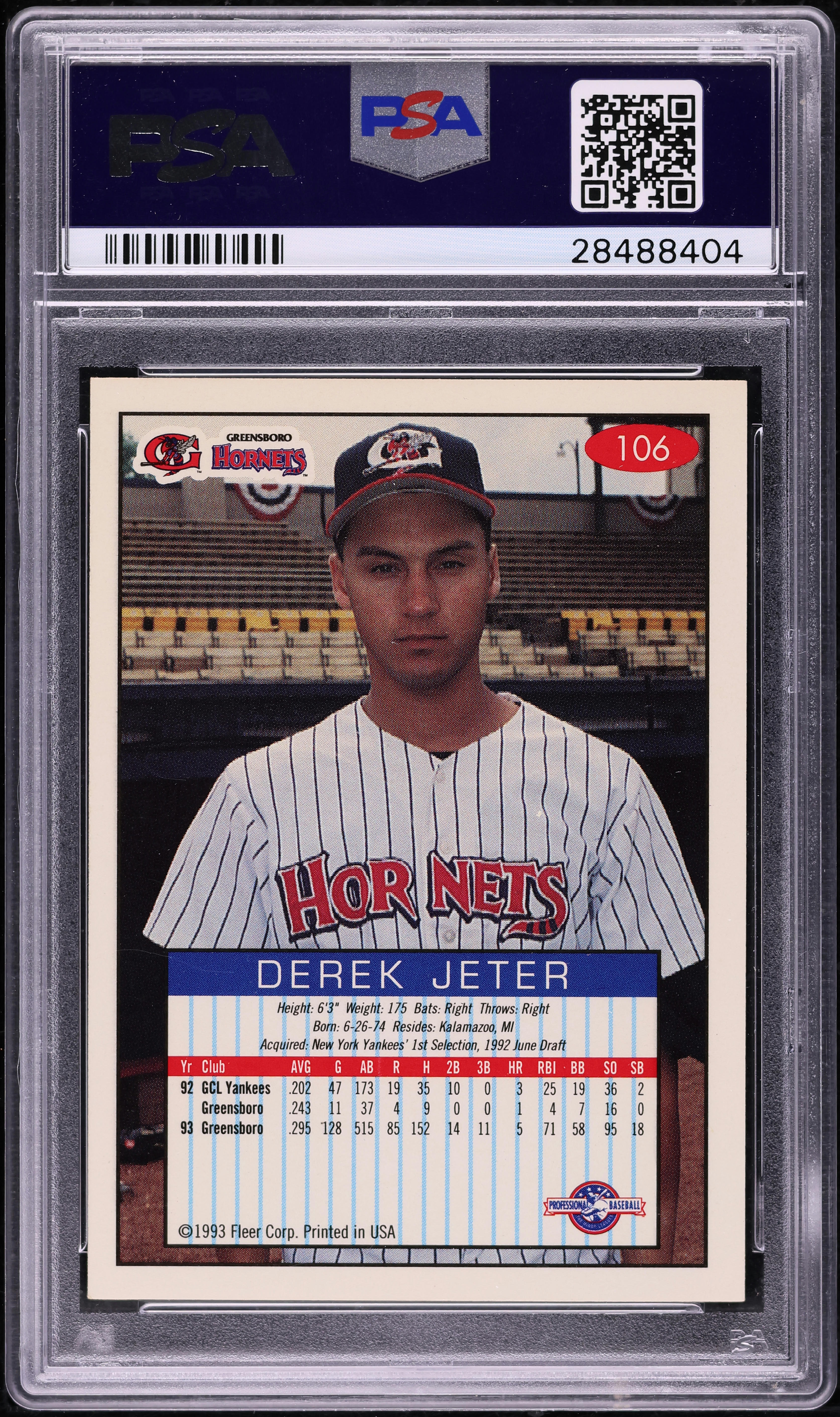 1993 Fleer Excel Derek Jeter ROOKIE AUTO #106 PSA/DNA 9 MINT on