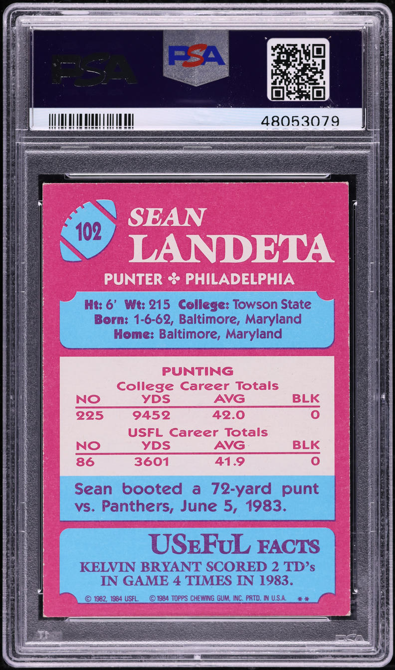 1984 Topps USFL Football Sean Landeta ROOKIE #102 PSA 5 EX