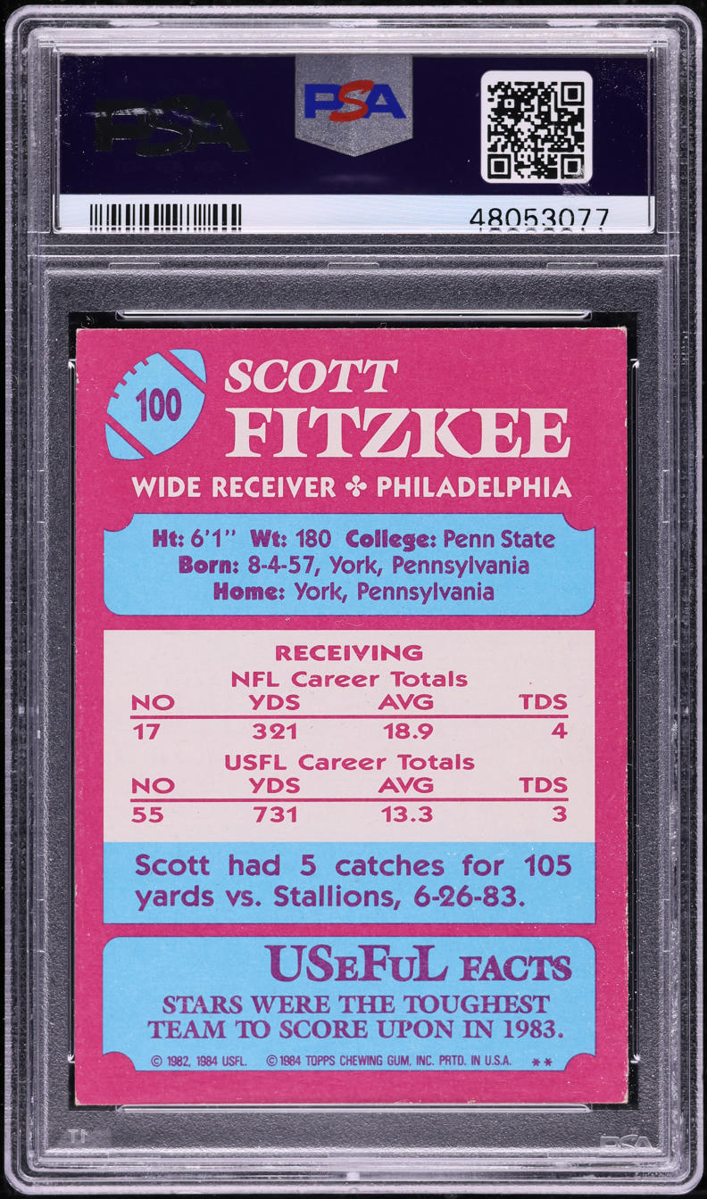 1984 Topps USFL Football Scott Fitzkee #100 PSA 5 EX