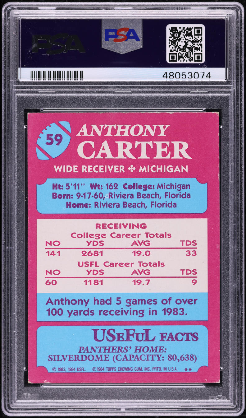 1984 Topps USFL Football Anthony Carter #59 PSA 5 EX