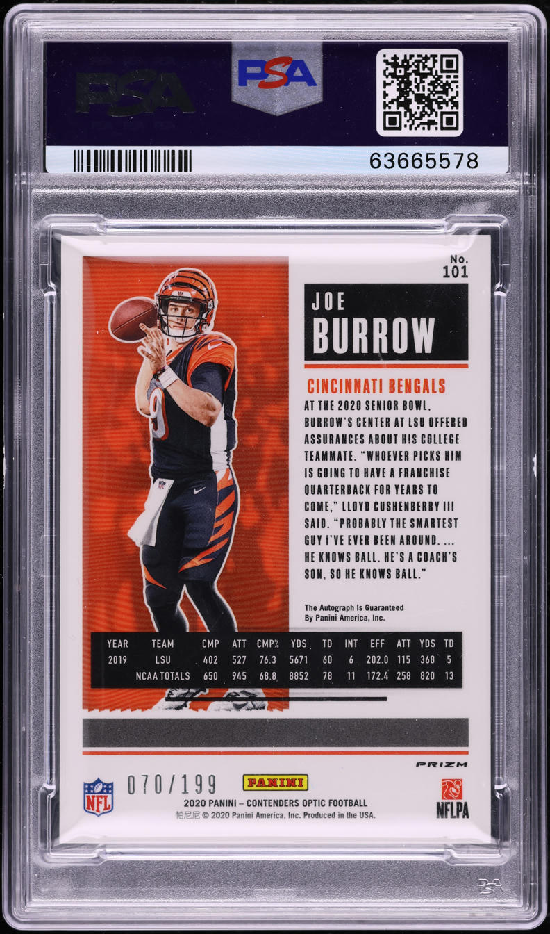 2020 Panini Contenders Optic Red Joe Burrow ROOKIE AUTO /199 #101 PSA 10 GEM