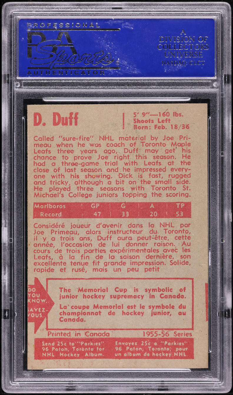 1955 Parkhurst Dick Duff ROOKIE #18 PSA 7 NRMT