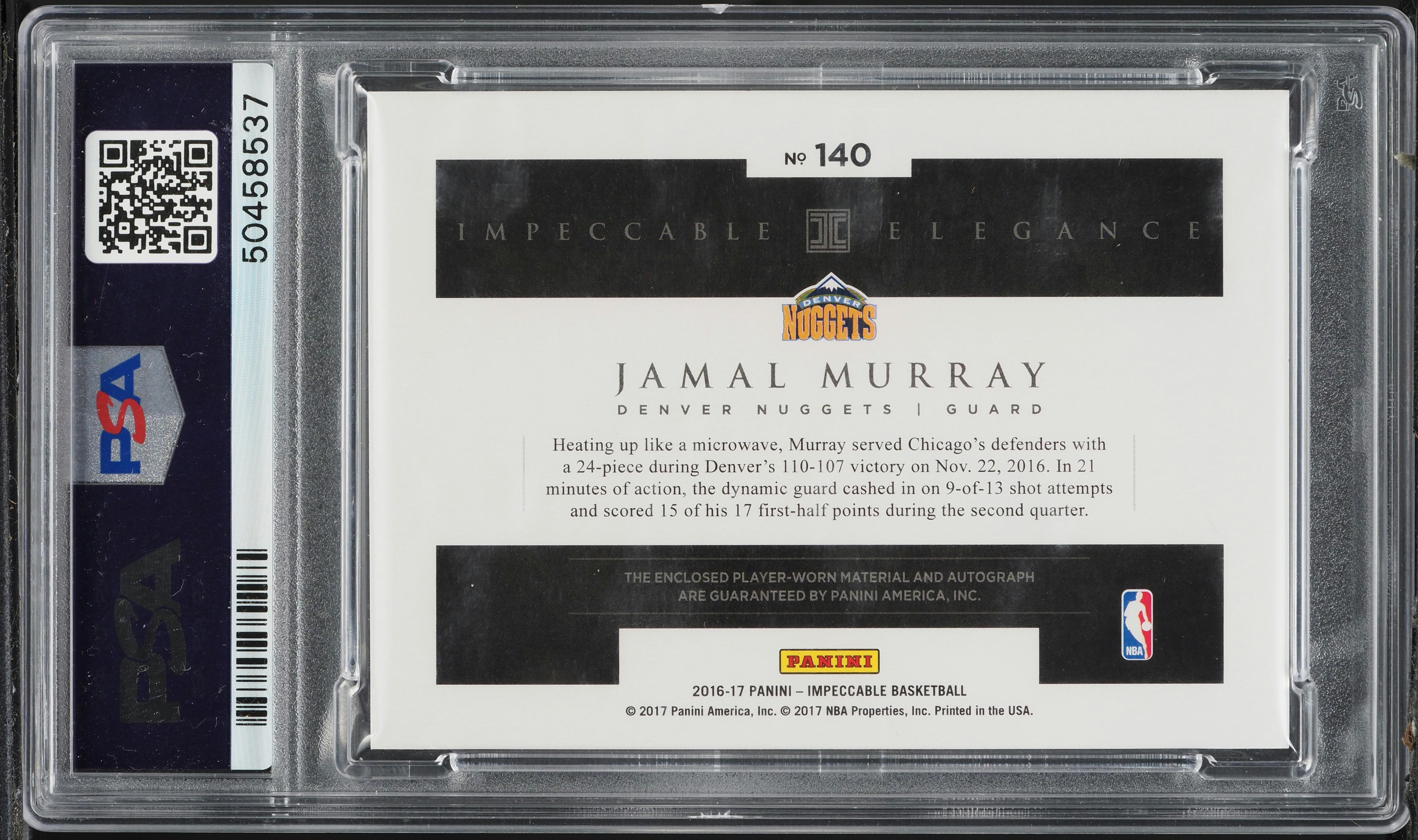 2016 Panini Impeccable Silver Jamal Murray ROOKIE PATCH AUTO DNA