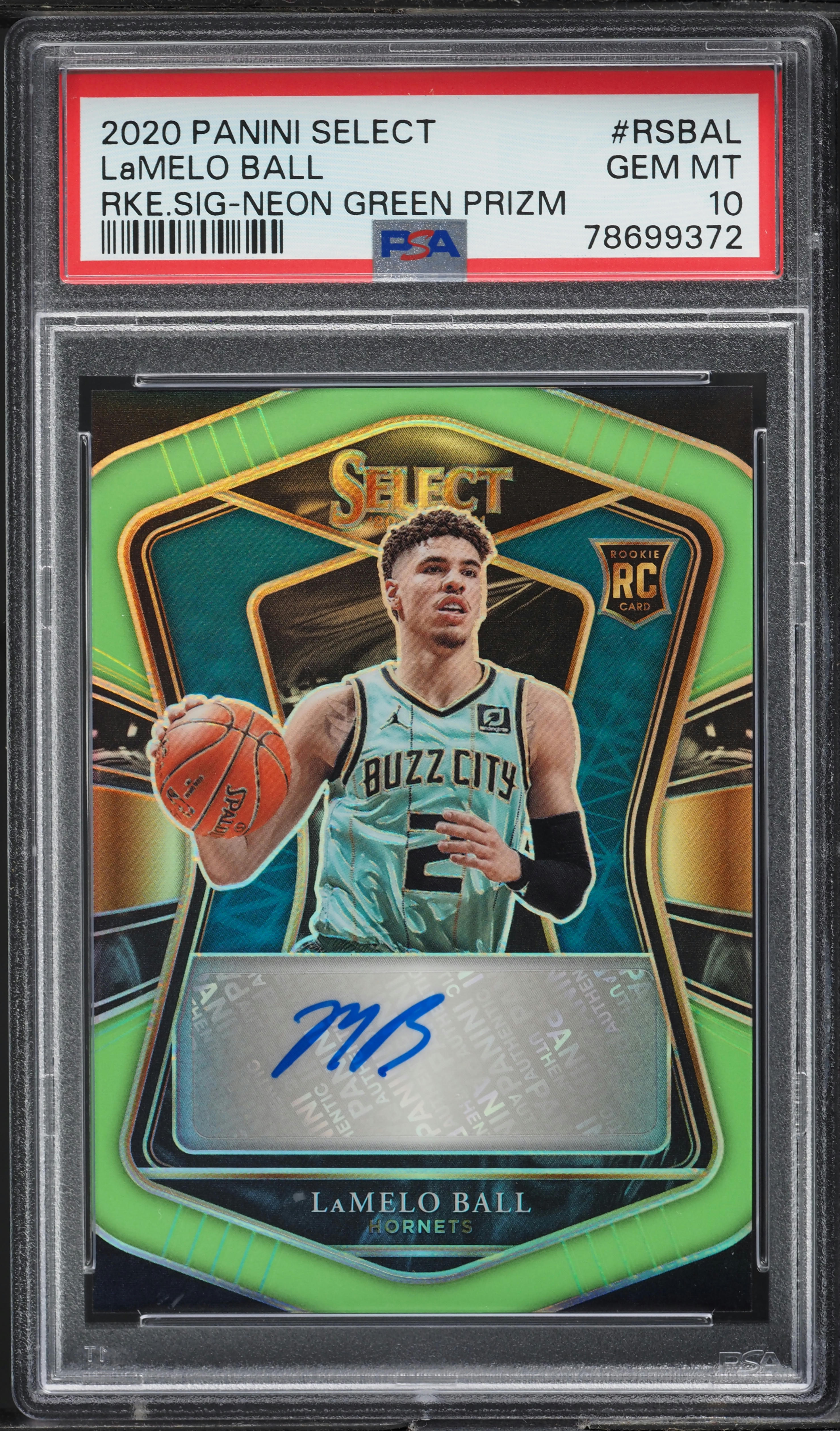 2020 Select Neon Green Prizm Lamelo Ball RC AUTO /99 #RSBAL PSA 10