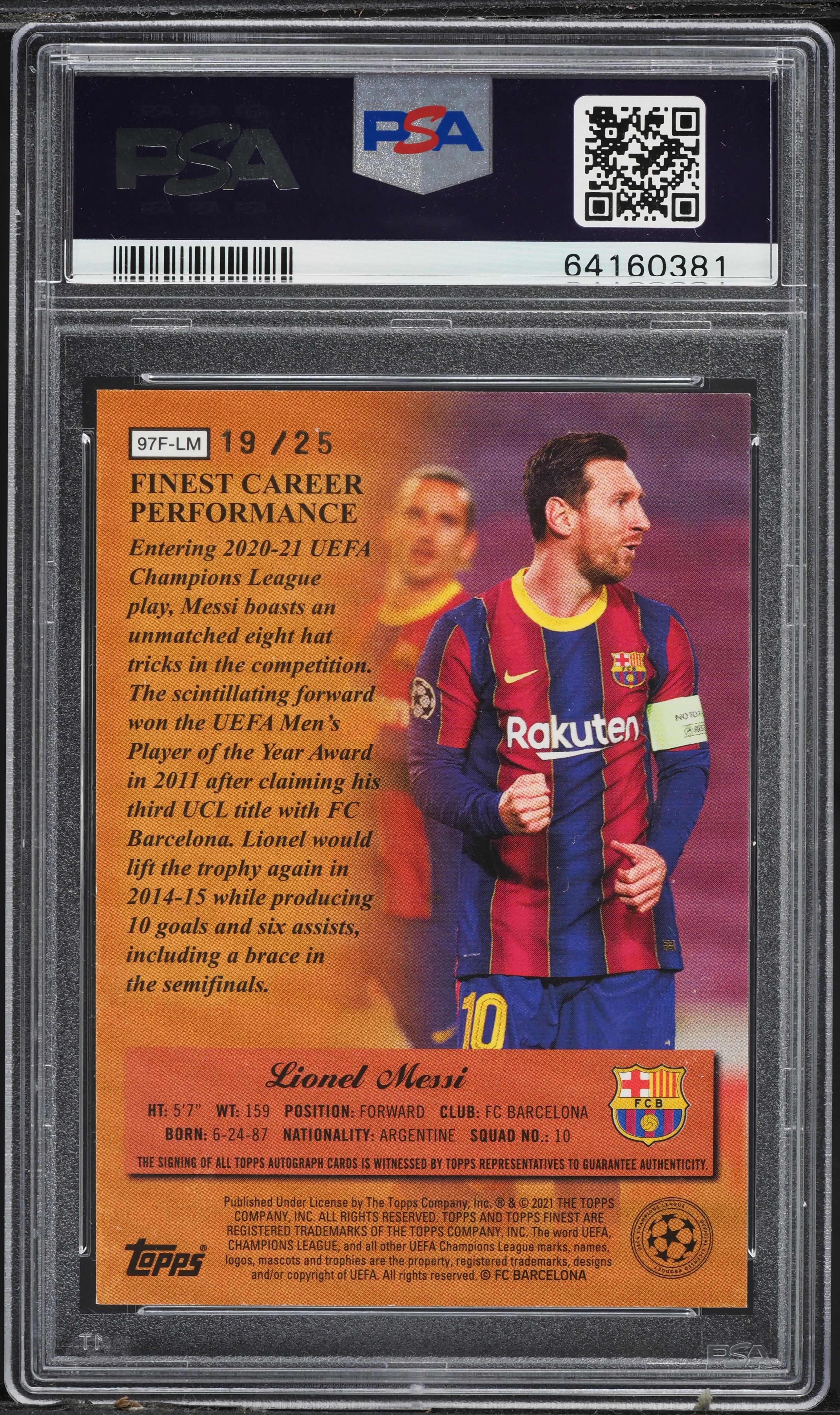 2020 Finest UEFA '97 Finest Masters Lionel Messi AUTO /25 #LM PSA