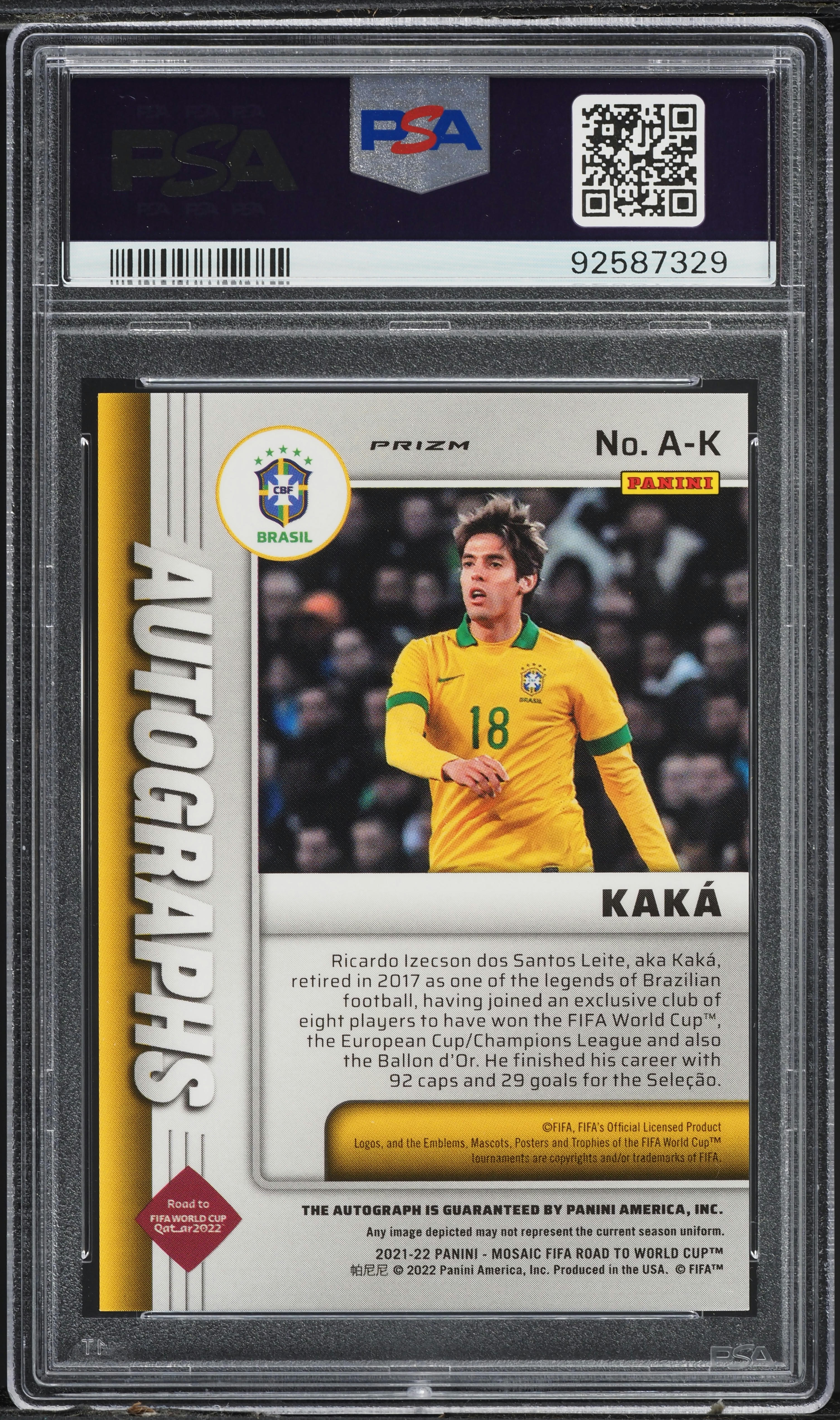 2021 Panini Mosaic FIFA Road to World Cup Mosaic Kaka AUTO #K PSA