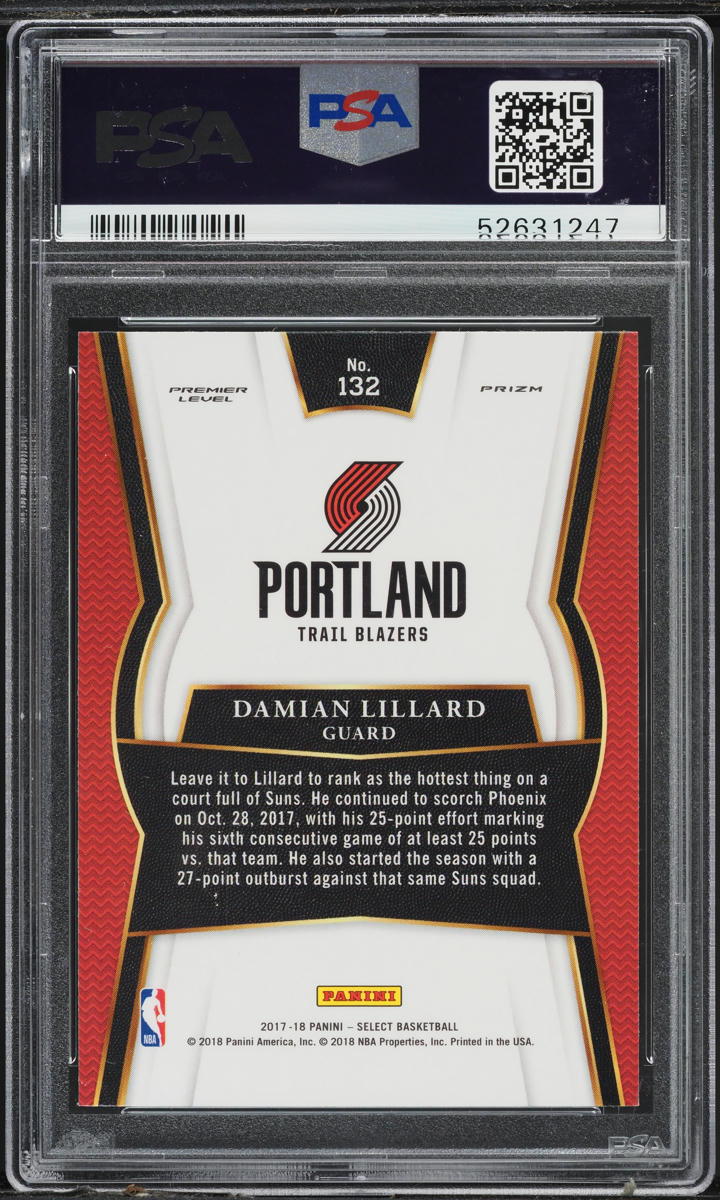 2017 Select Premier Level Silver Prizm Damian Lillard #132 PSA 10 GEM MINT