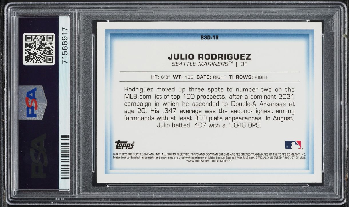 2022 Bowman Chrome Bowman In 3-D! Julio Rodriguez ROOKIE #B3D16 PSA 10 GEM MINT