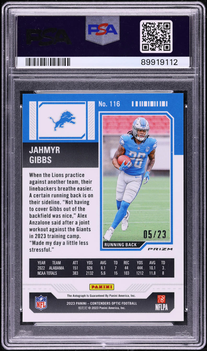 2023 Panini Zenith Contenders Optic Red Jahmyr Gibbs ROOKIE AUTO