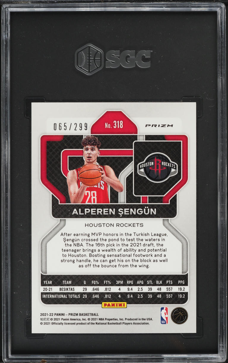 2021 Panini Prizm Red Alperen Sengun ROOKIE /299 #318 SGC 9.5 MINT+