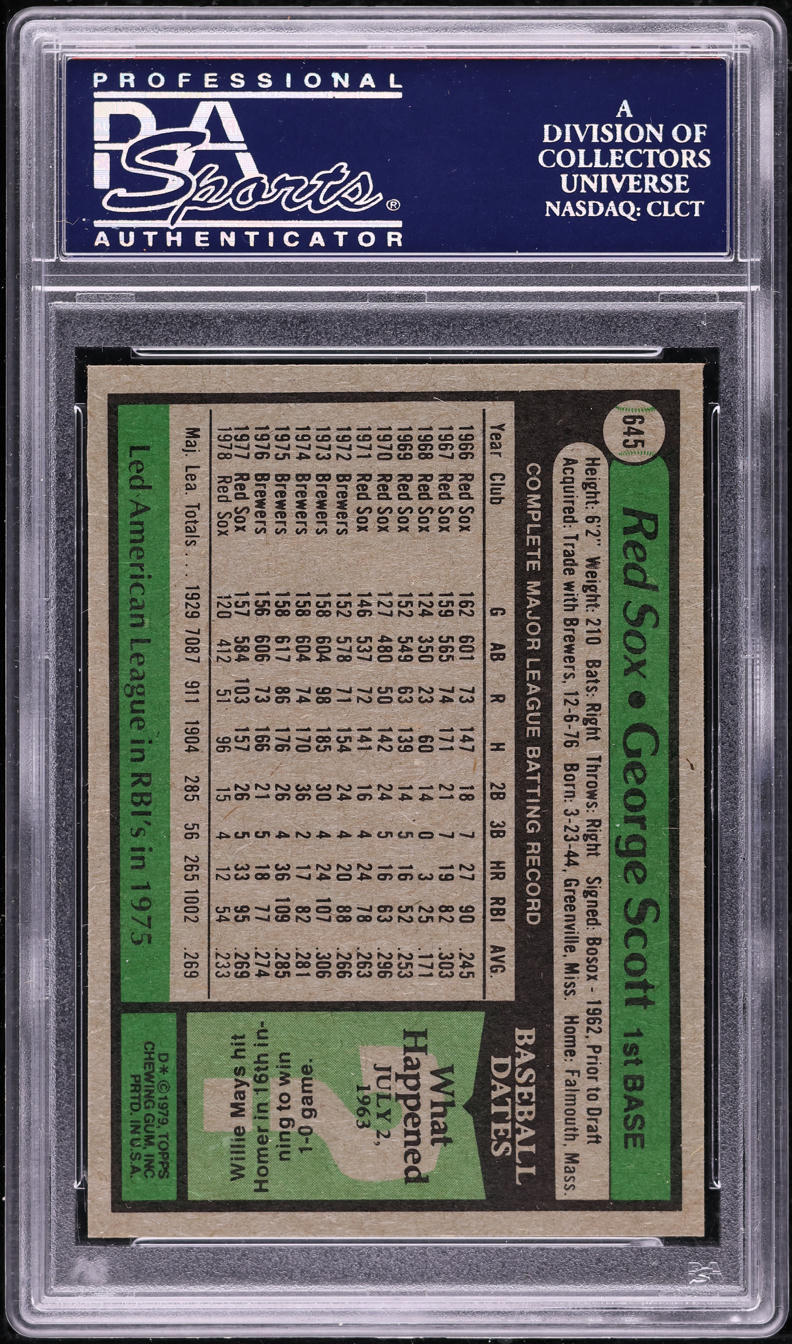 1979 Topps George Scott #645 PSA 10 GEM MINT