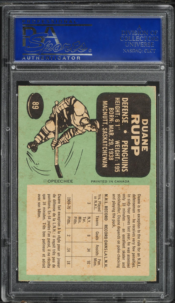 1970 O-Pee-Chee Hockey Duane Rupp #89 PSA 8 NM-MT