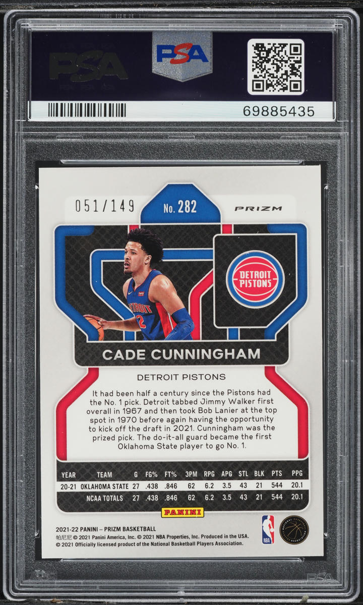 2021 Panini Prizm Purple Ice Cade Cunningham ROOKIE /149 #282 PSA