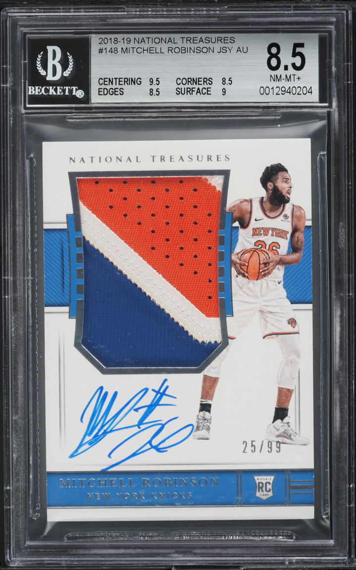 2018 National Treasures Mitchell Robinson ROOKIE PATCH AUTO /99 #148 BGS 8.5