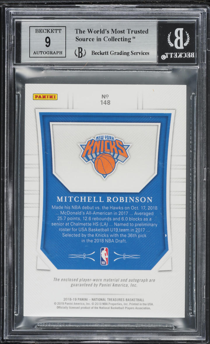 2018 National Treasures Mitchell Robinson ROOKIE PATCH AUTO /99 #148 BGS 8.5