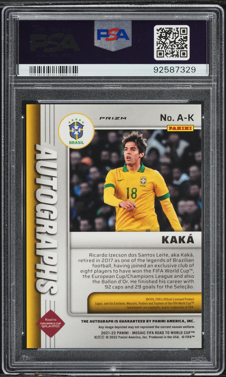 世界10枚！22-23 Panini Immaculate KaKa Auto 2021 Panini Mosaic FIFA Road to World Cup Mosaic Kaka AUTO #K PSA