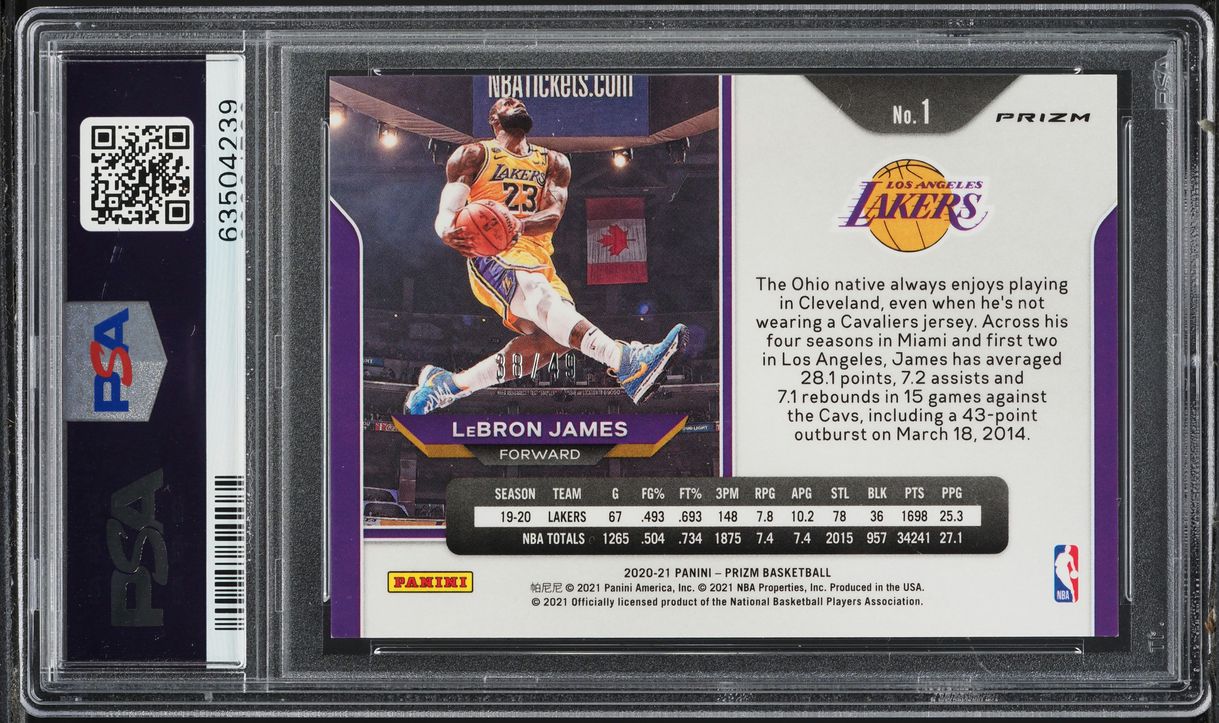 2020 Panini Prizm Choice Blue LeBron James /49 #1 PSA 9 MINT