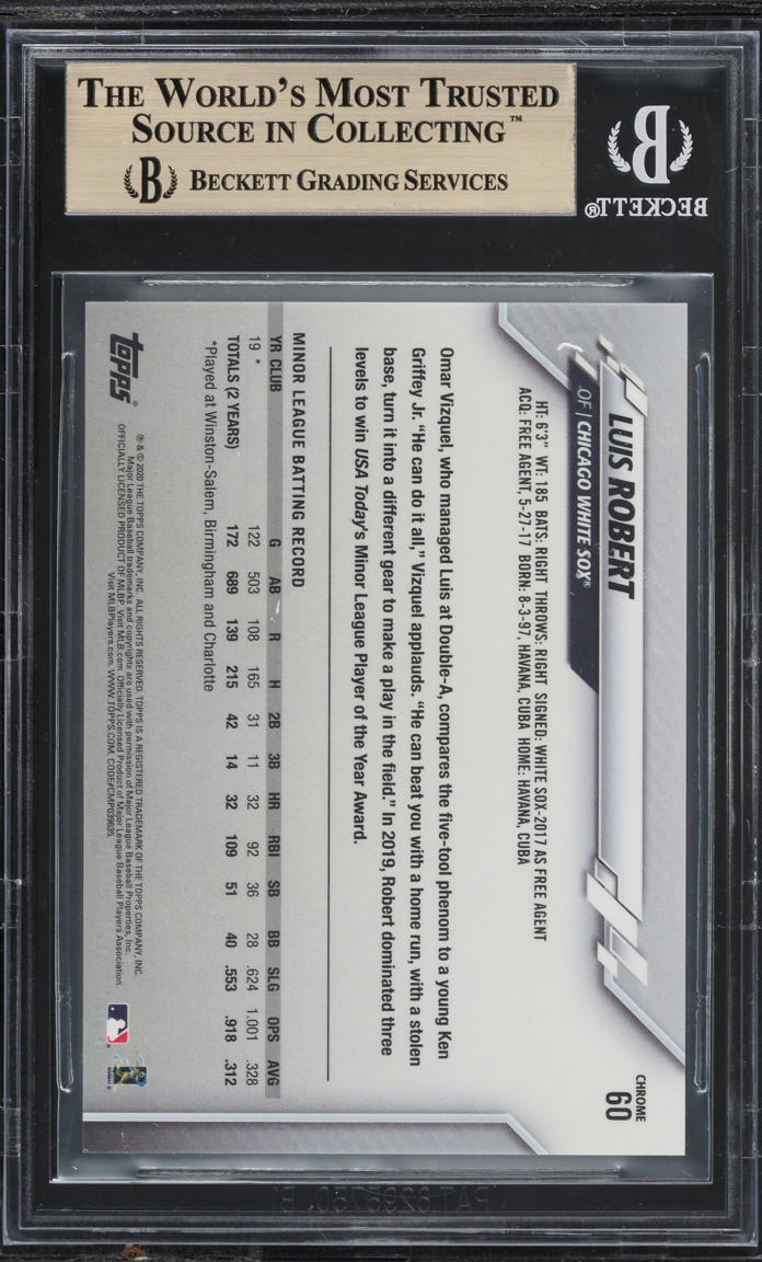 2020 Topps Chrome Photo Variation Refractor Luis Robert ROOKIE #60 BGS 9.5 GEM