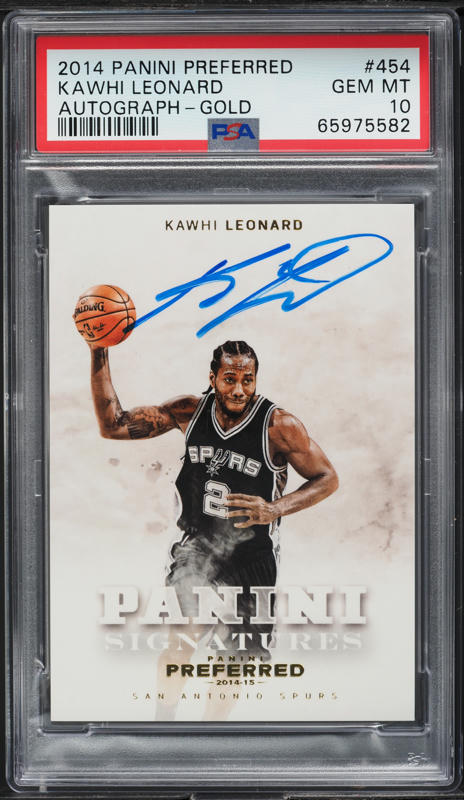 2014 Panini Preferred Gold Kawhi Leonard AUTO /10 #454 PSA 10 GEM