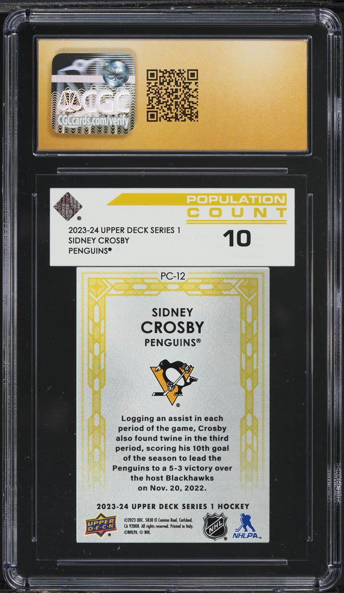 2023 Upper Deck Population Count 10 Sidney Crosby #PC-12 CGC 10 PRISTINE