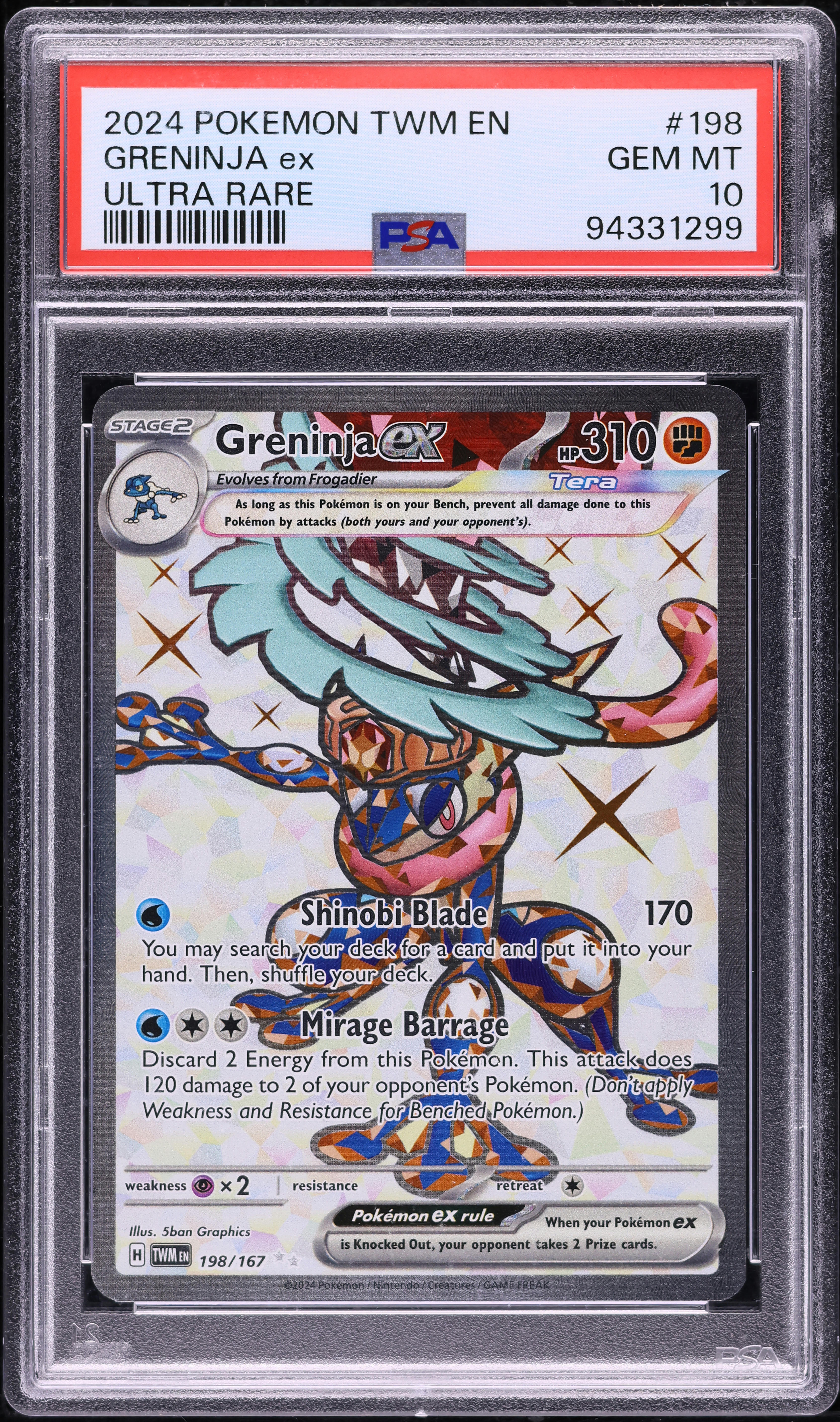 2024 Pokemon SV Twilight Masquerade Ultra Rare Greninja Ex #198 PSA 10 GEM MINT on Fanatics Collect 2024 Pokemon SV Twilight Masquerade Ultra Rare Greninja Ex #198 PSA 10 GEM MINT on Fanatics Collect