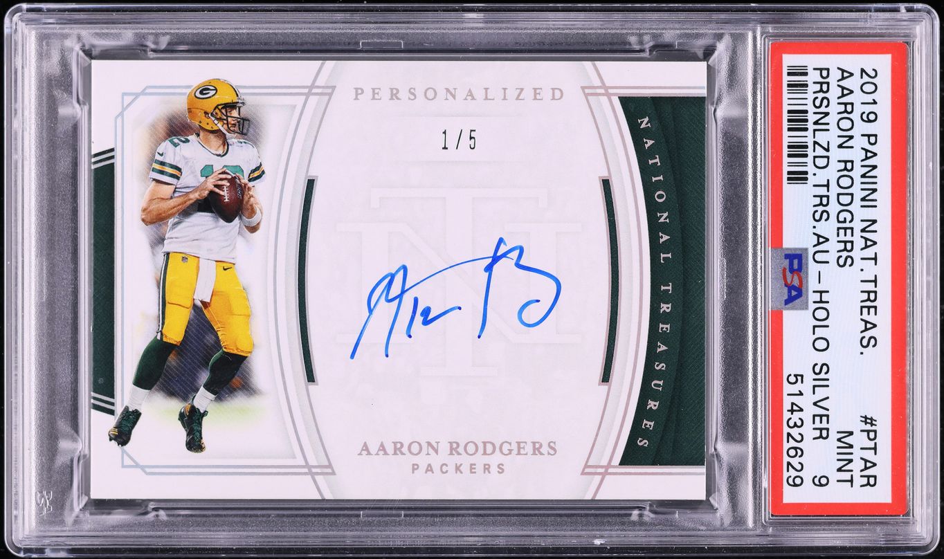 2019 National Treasures Personalized Holo Silver Aaron Rodgers AUTO 1/5 PSA 9