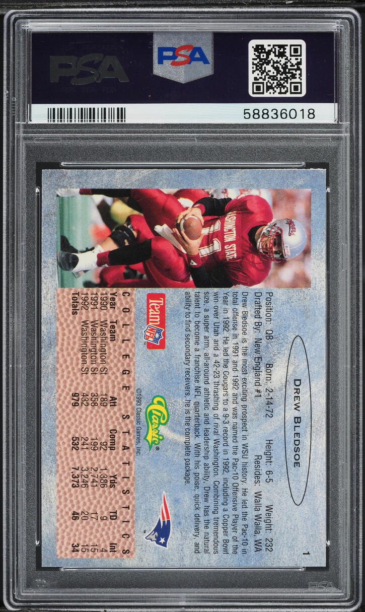 1993 Classic Drew Bledsoe #1 PSA 9 MINT