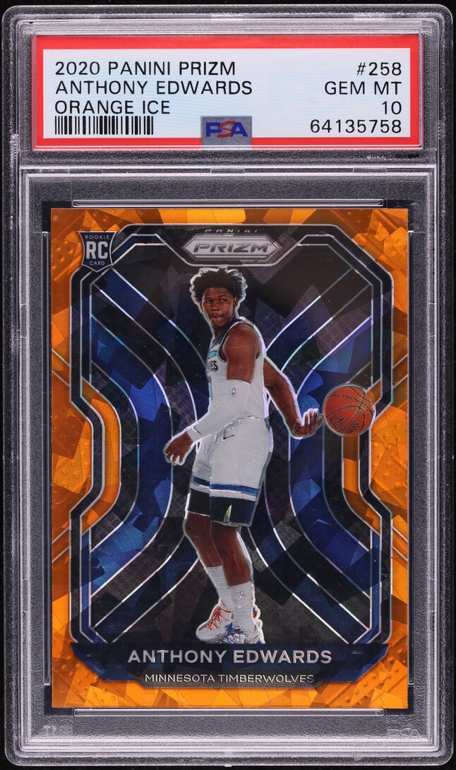 2020 Panini Prizm Orange Ice Anthony Edwards ROOKIE #258 PSA 10