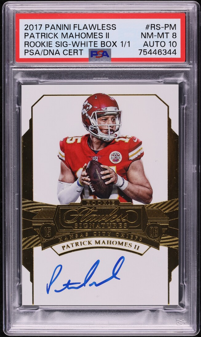 2017 Panini Flawless White Box Patrick Mahomes II ROOKIE AUTO DNA 10 1/1 PSA 8