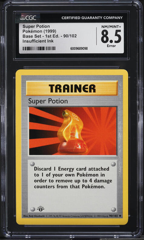 1999 Pokemon Base Set Shadowless 1st Edition Error Super Potion #90 CGC 8.5