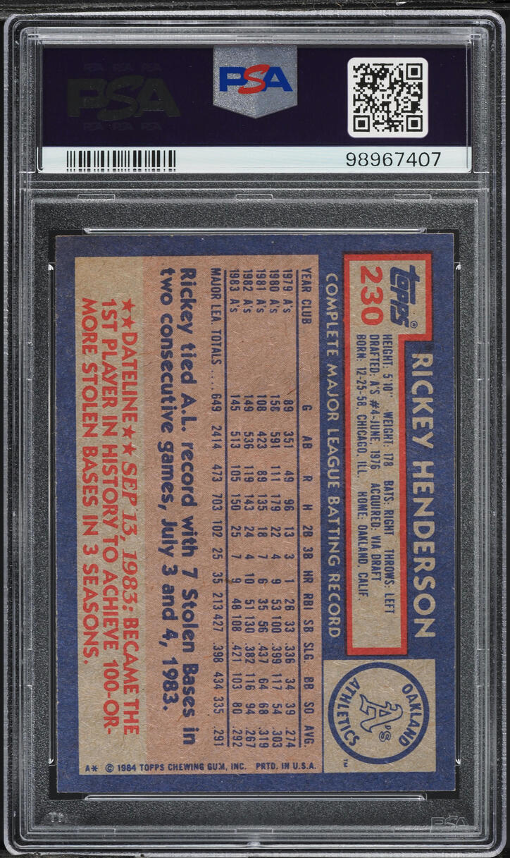1984 Topps Rickey Henderson #230 PSA 8 NM-MT