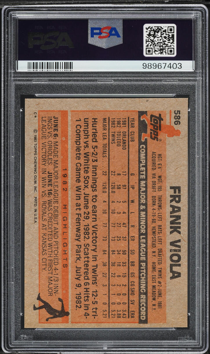 1983 Topps Frank Viola ROOKIE #586 PSA 8 NM-MT on Fanatics Collect