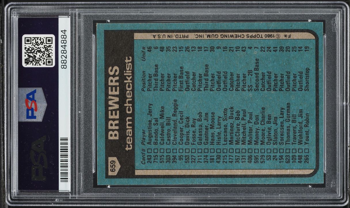 1980 Topps Brewers Team #659 PSA 8 NM-MT