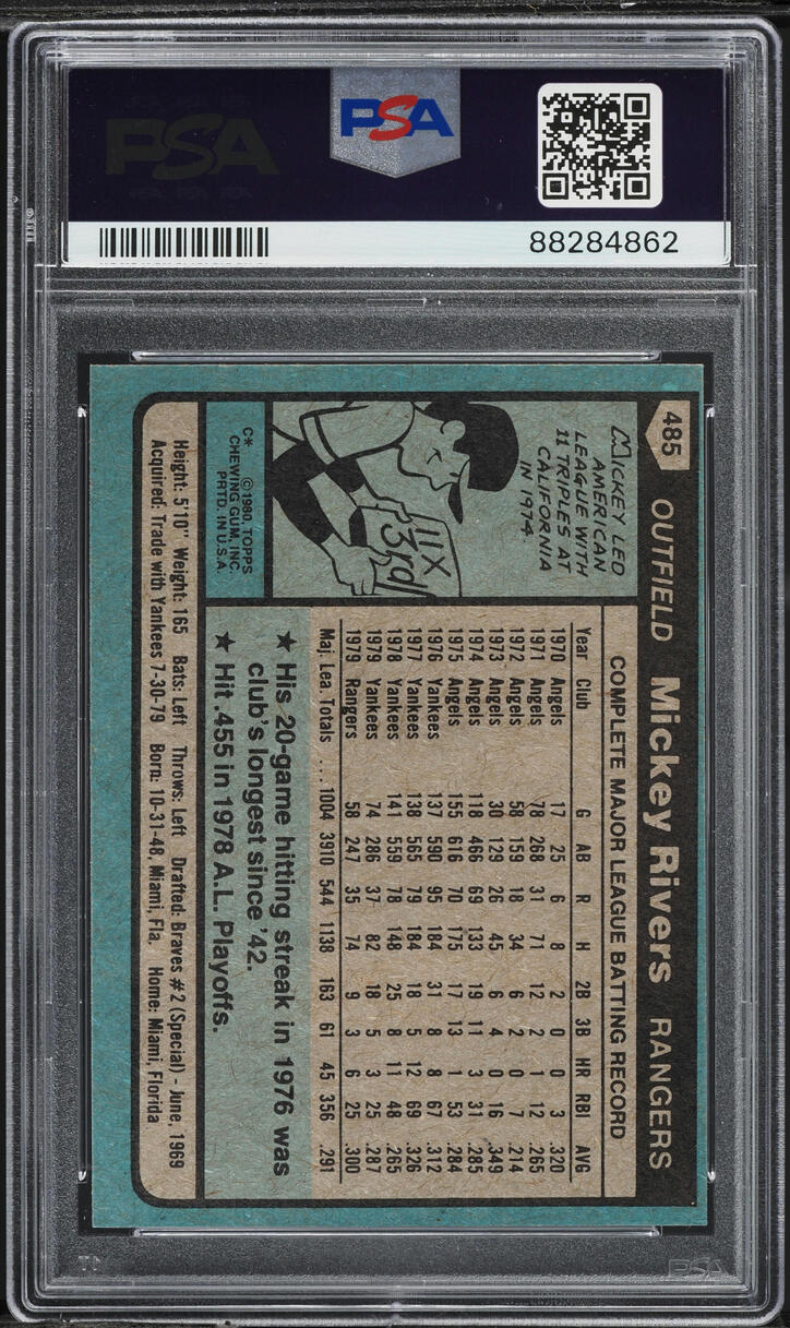 1980 Topps Mickey Rivers #485 PSA 8 NM-MT
