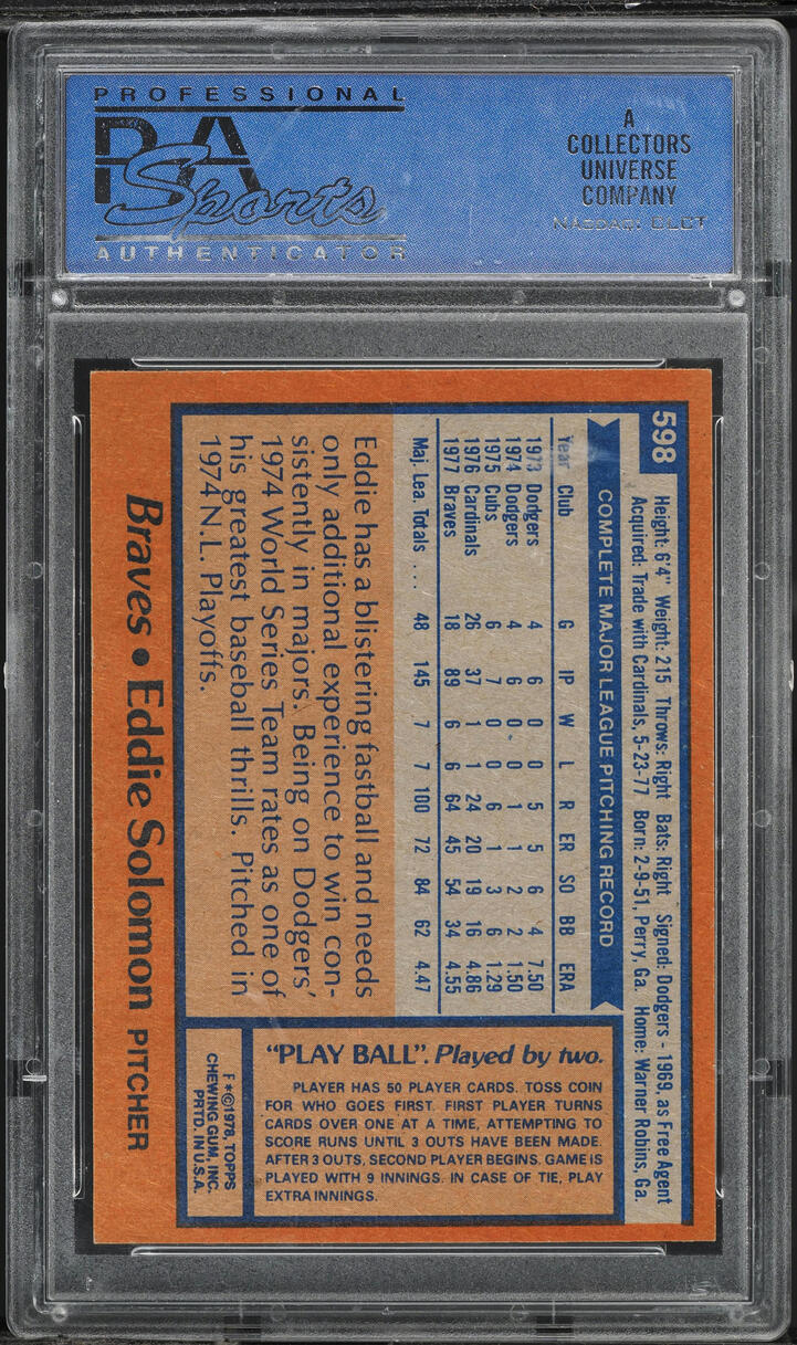1978 Topps Eddie Solomon #598 PSA 4 VGEX
