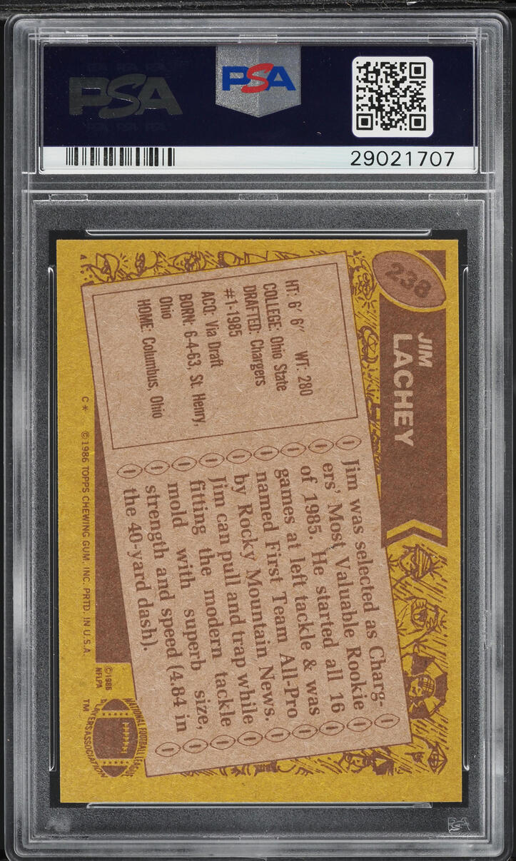 1986 Topps Football Jim Lachey #238 PSA 7 NRMT