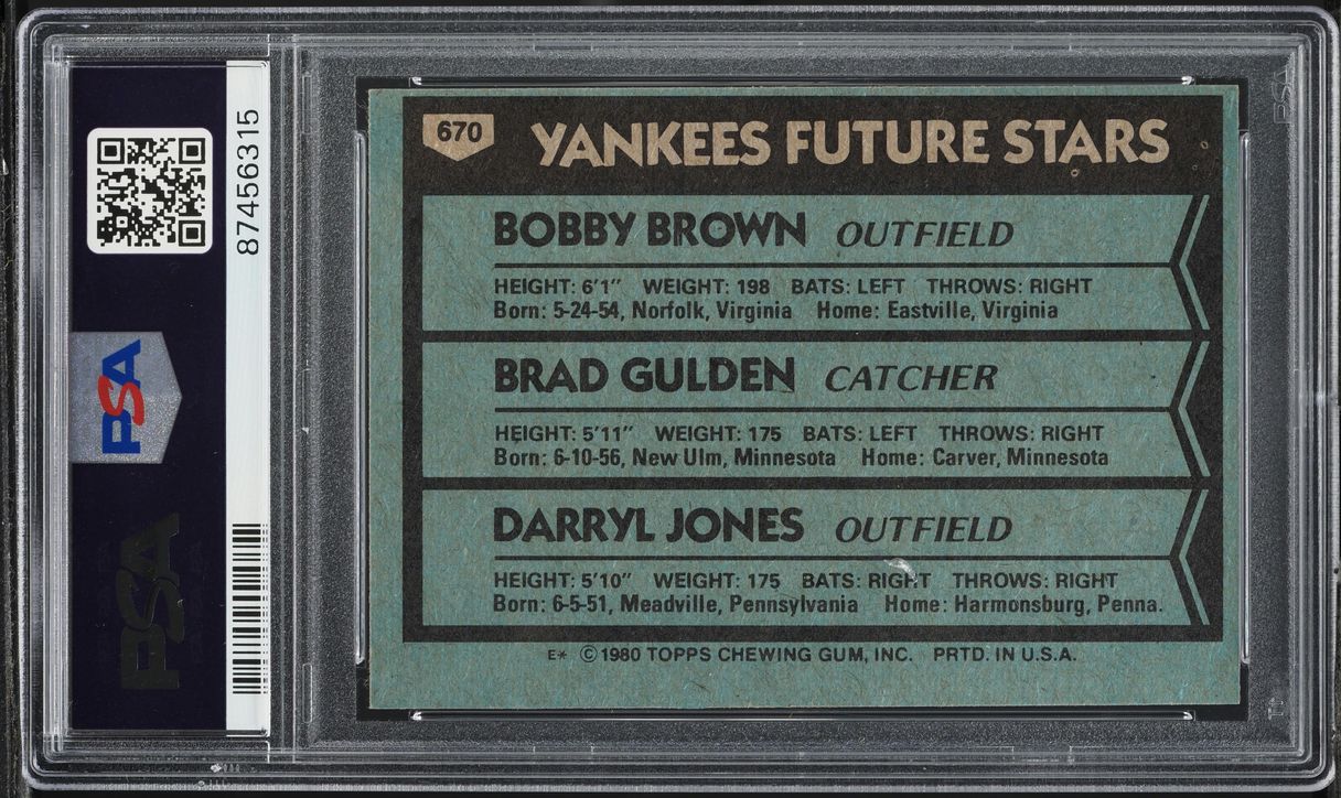 1980 Topps Yankees Future Stars #670 PSA 8 NM-MT
