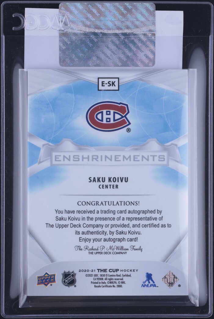 2020 Upper Deck The Cup Enshrinements Saku Koivu AUTO /99 #E-SK CGC AUTH