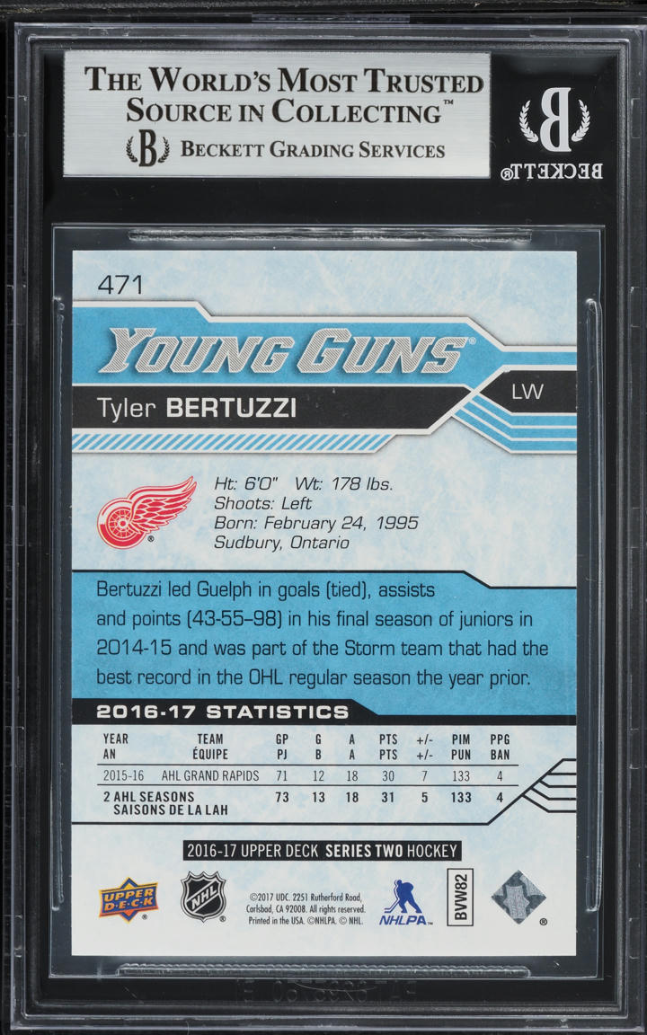 2016 Upper Deck Young Guns Tyler Bertuzzi ROOKIE #471 BGS 9 MINT