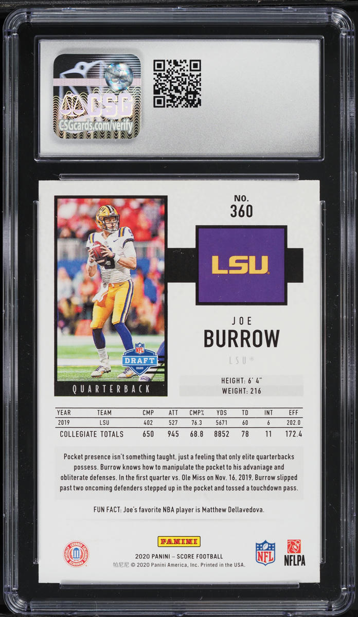 2020 Score Red Joe Burrow ROOKIE #360 CSG 9 MINT