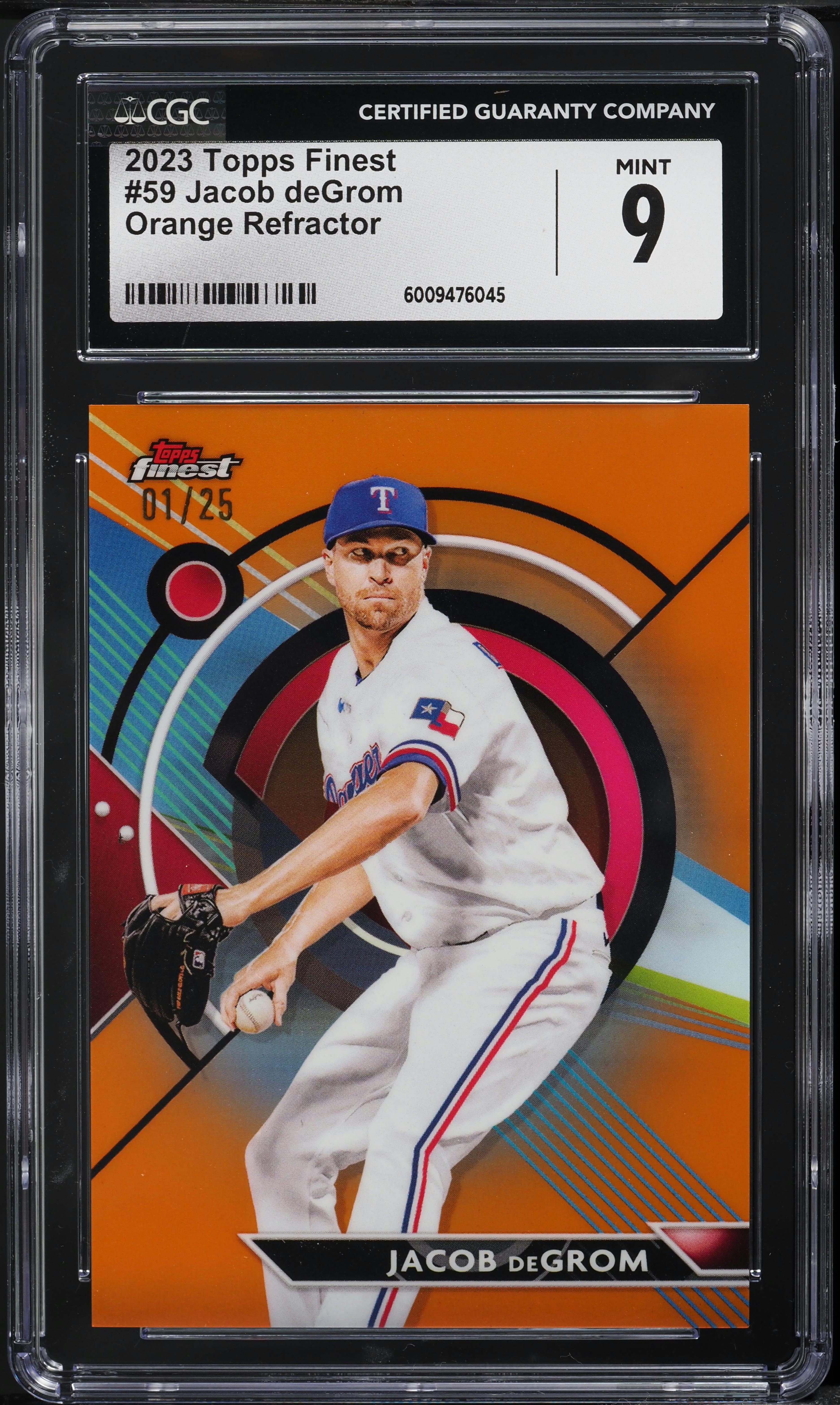 2023 Finest Orange Refractor Jacob deGrom 1/25 #59 CGC 9 MINT on