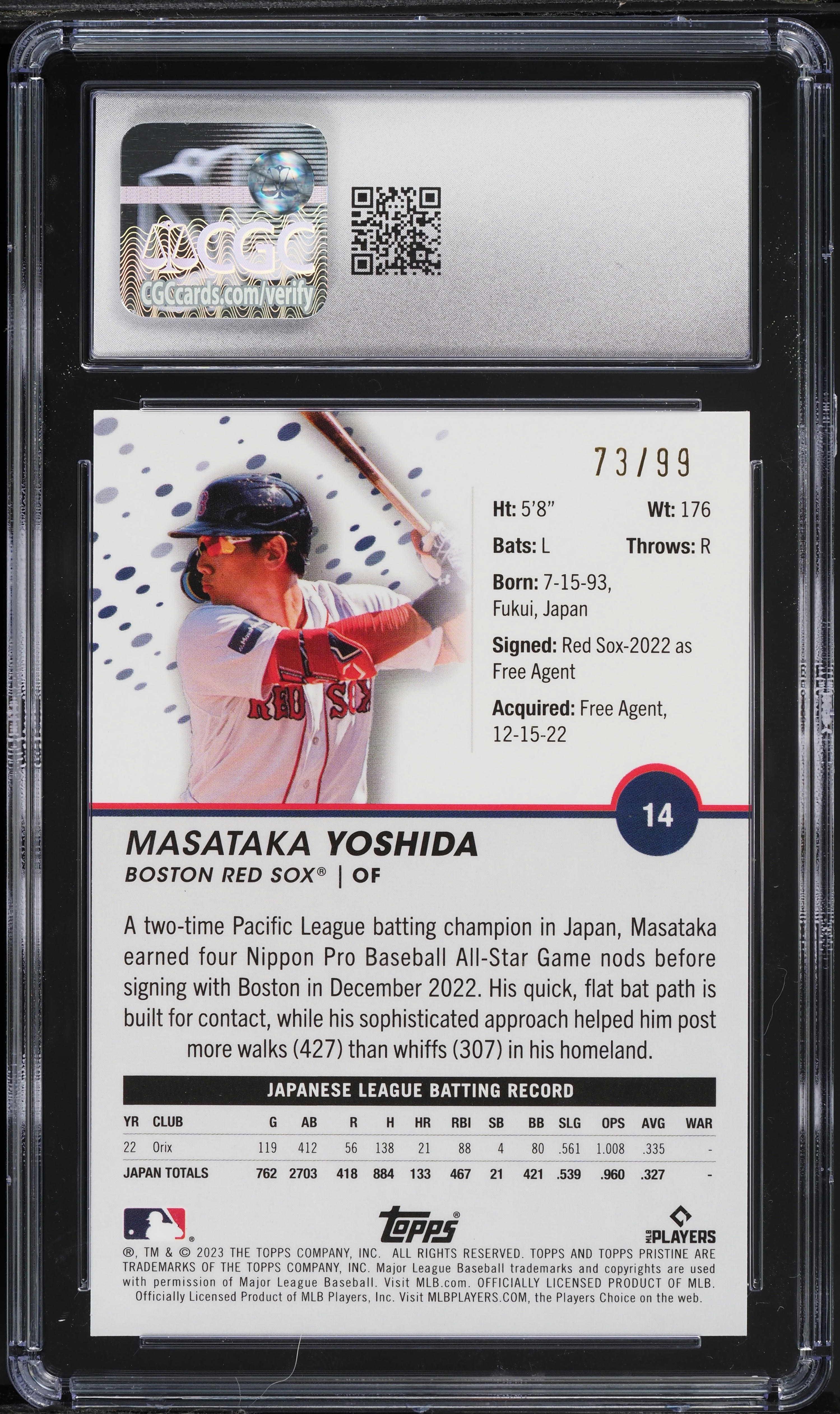 2023 Topps Pristine Purple Refractor Masataka Yoshida ROOKIE /99