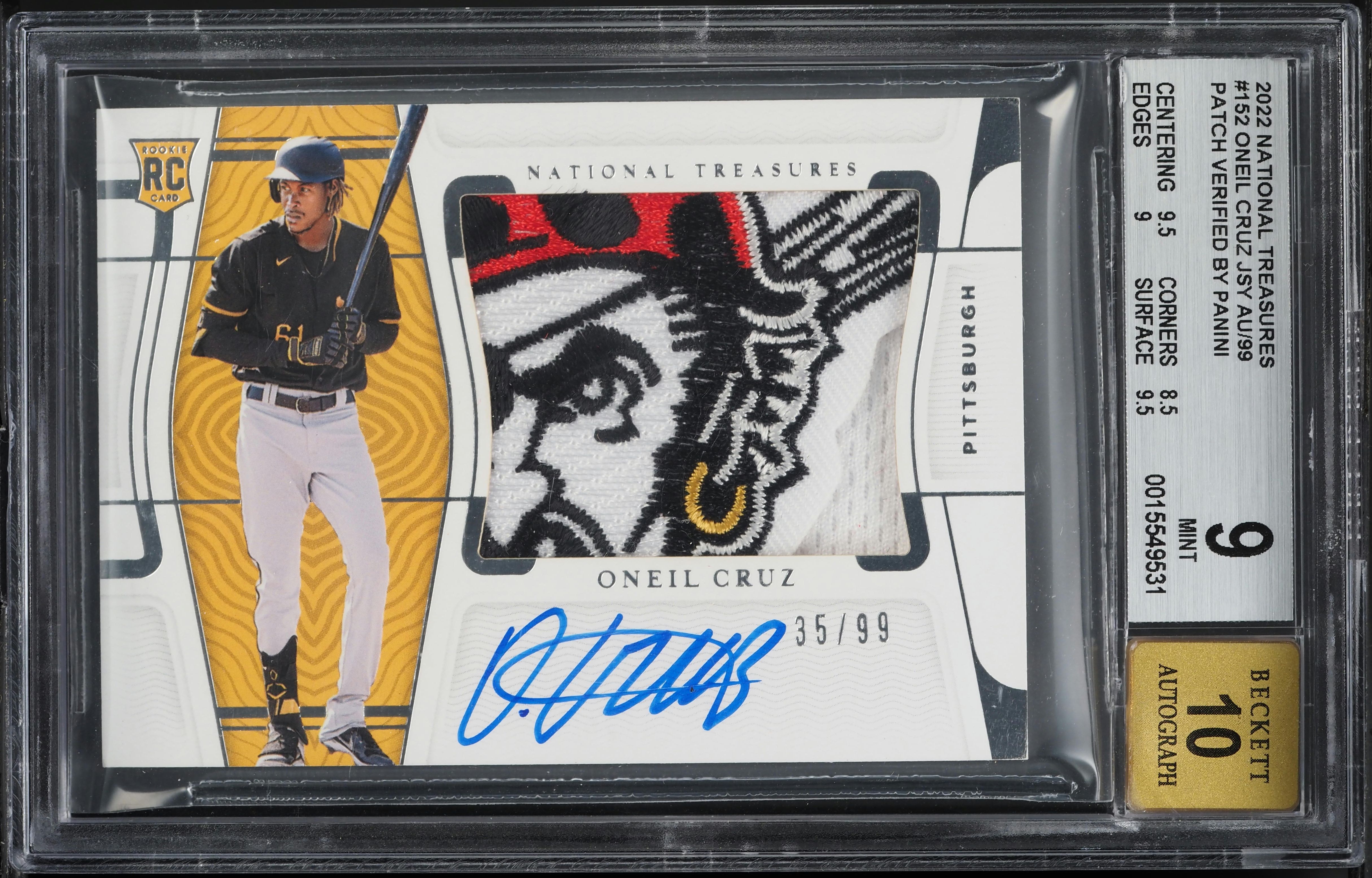 クロース　直筆サイン　ジャージ　2022 PANINI national 2022 National Treasures Oneil Cruz ROOKIE PATCH AUTO /99 #152 BGS
